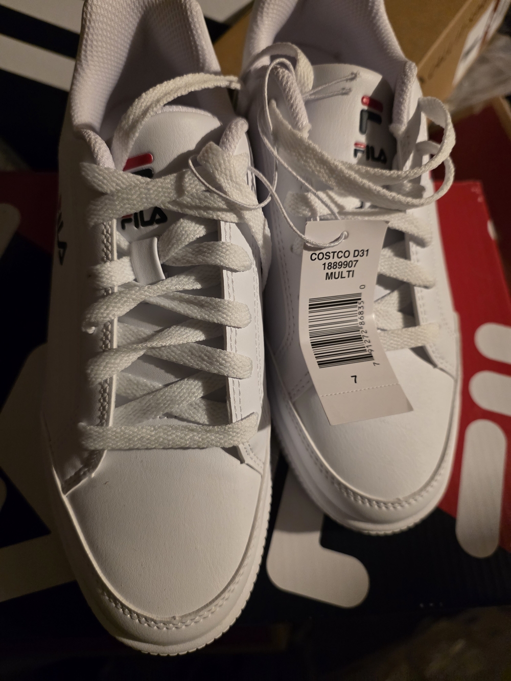 Fila White Sneakers with Red and Navy Logo Accents